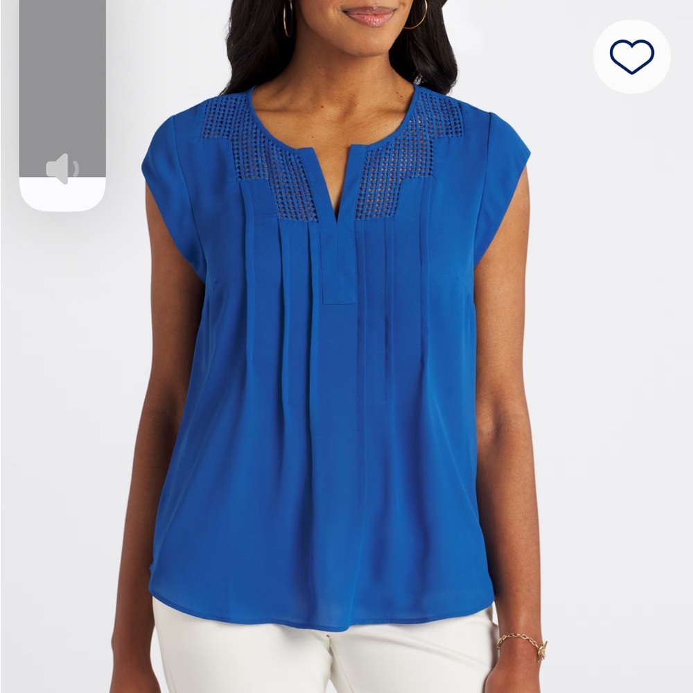 DANIEL RAINN Estefany Lace Detail Split Neck Blouse Blue Sleeveless Women's Top